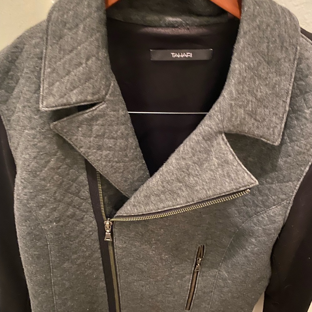 Tahari Women’s Gray and Black Quilted Bomber Jacket